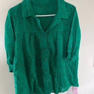 Green Eyelet Women's Top